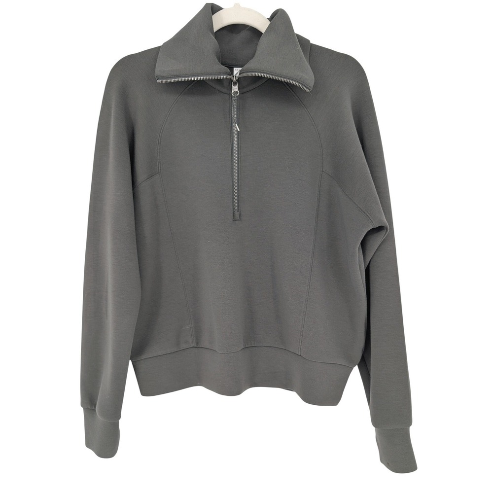 Spanx AirEssential Half Zip Pullover Women S Olive Green Funnel Neck 50346R